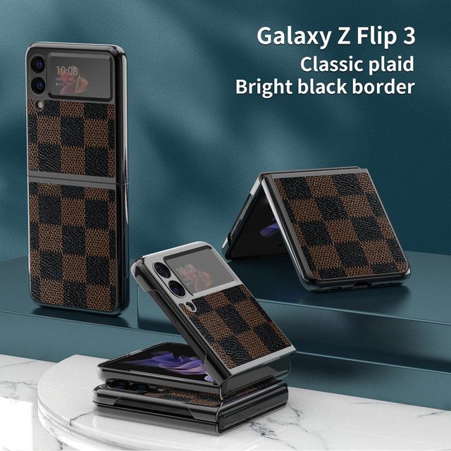 Plain Leather Case For Samsung Galaxy Z Flip 3 Phone Shell Z Flip Folding Screen Electroplating All -Inclusive Anti -Fall Holster