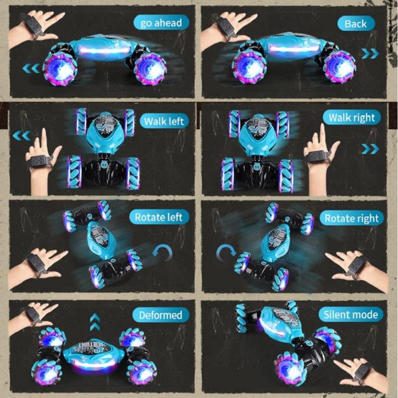 2024 Neuer Allradantrieb 1:16 Stunt RC Auto mit LED-Licht Geste Induktion Verformung Twist Klettern Funkgesteuertes Auto Elektronisches Spielzeug