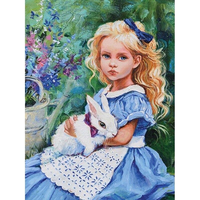 

Алмазная картина, полная круглая девушка, обнявшая кролика, картины из стразов, вышивка, мозаика, домашний декор Full Round 40x50CM