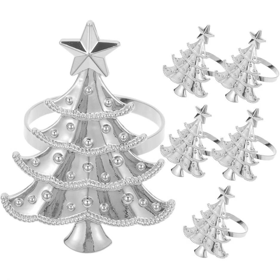 Metal Christmas Tree Napkin Rings - Silver Gold Holiday Table Decor