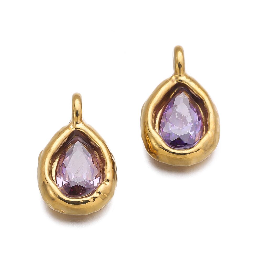 2Pcs Stainless Steel Teardrop Charms Inlaid Pendants with Crystals Gold-plated DIY Bracelet Earrings Jewelry Making Accessories