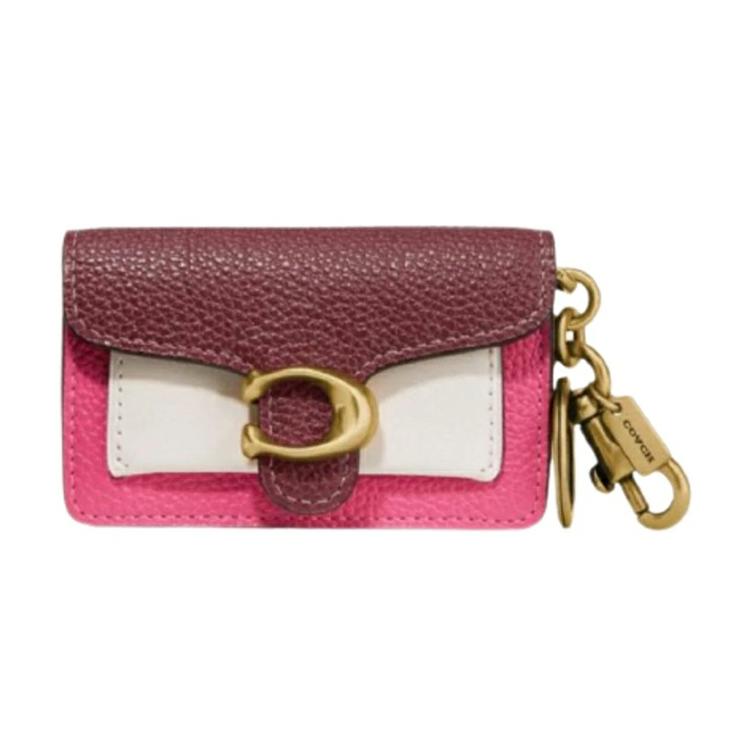 New COACH Tabby Cow Leather Card Holder, Coin Purse Women's Burgundy & Pink & White 1614-B4QYU