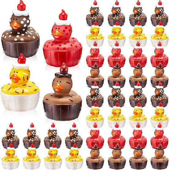 DEEKIN 24 Pcs Cupcake Rubber Ducks Cupcake Ducks 2 Inch Birthday Cake Favors for Birthday Party Gifts 24