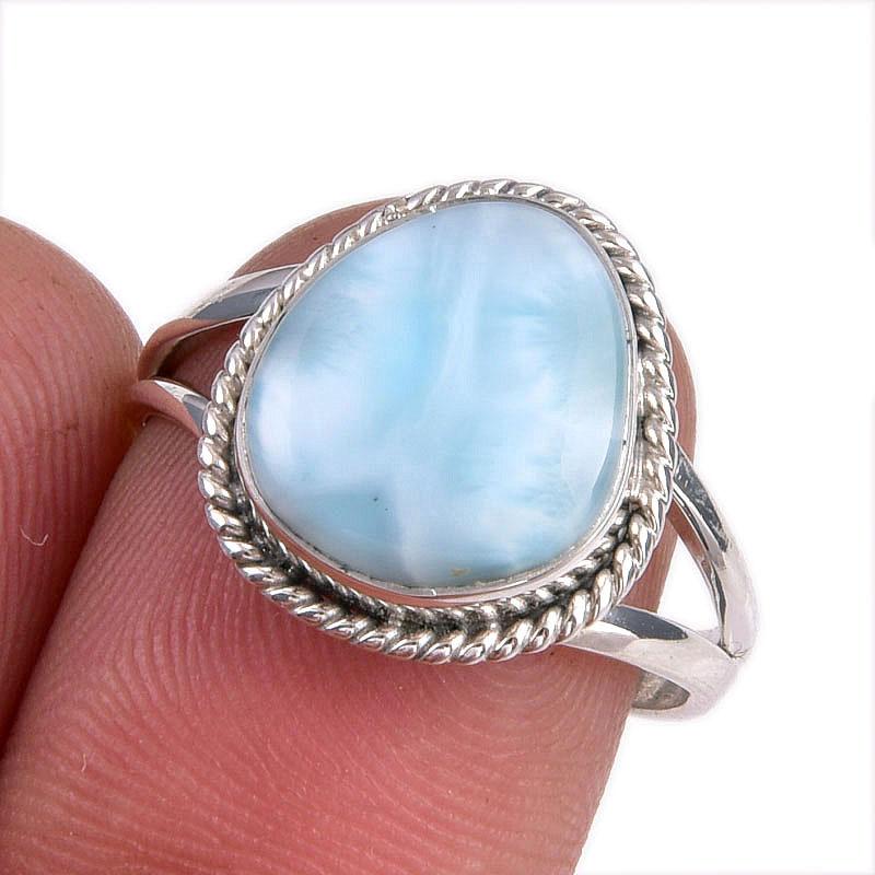 

Natural Republic Larimar Gemstone 925 Solid Silver Jewelry Ring Size 7.5 o8r99