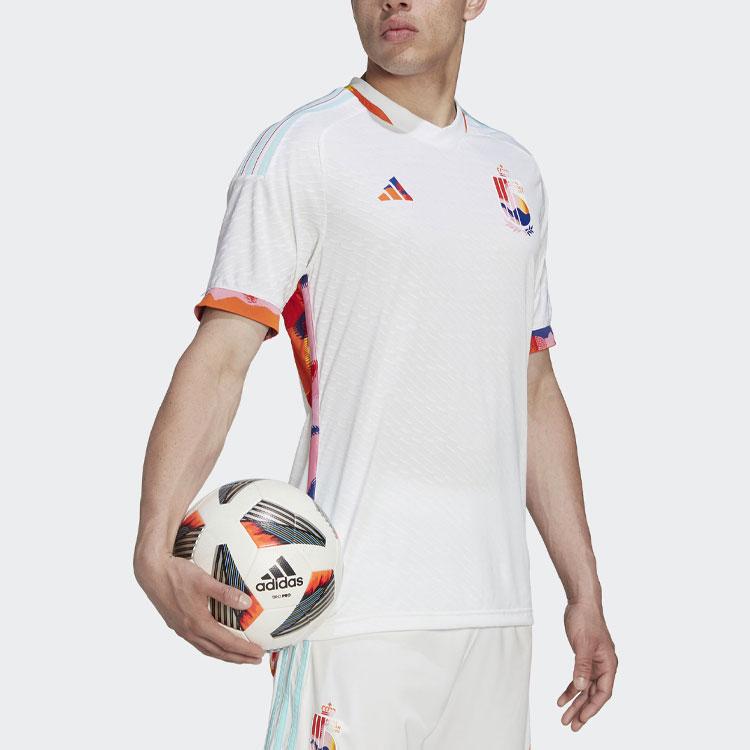 Adidas 2022 Qatar World Cup Badge Print Short Sleeve Football Jersey Player Version Belgium Team Men Tops White HD9416