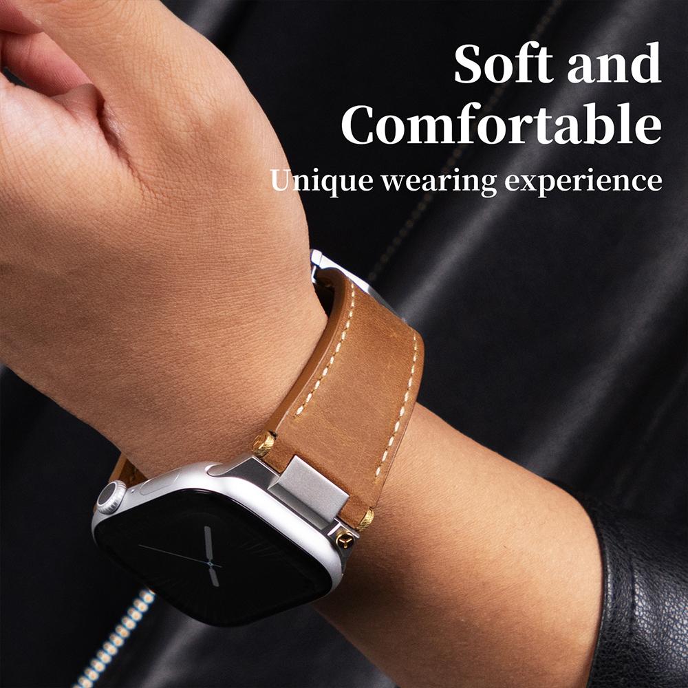 Leather Strap for Apple Watch Ultra 3 2 49mm Series 11 10 46mm Business Men Band for iWatch 9 8 7 45mm 6 5 4 Se 3 44mm Bracelet