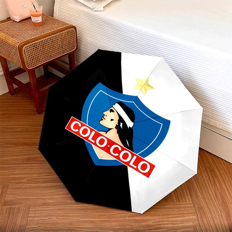 1 PC Automatic Folding Umbrella - Club Social y Deportivo Colo-Colo Pattern, Portable & Foldable Design with 8 Ribs, Christmas Birthday Gifts