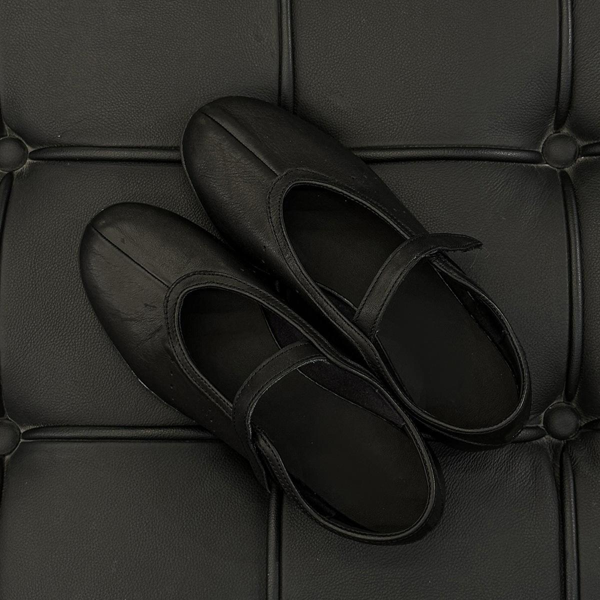 

Cowhide version~ Flat-bottomed ballet style with Velcro Mary Jane single shoes women s shallow mouth soft-soled commuter work shoes 40 чёрный