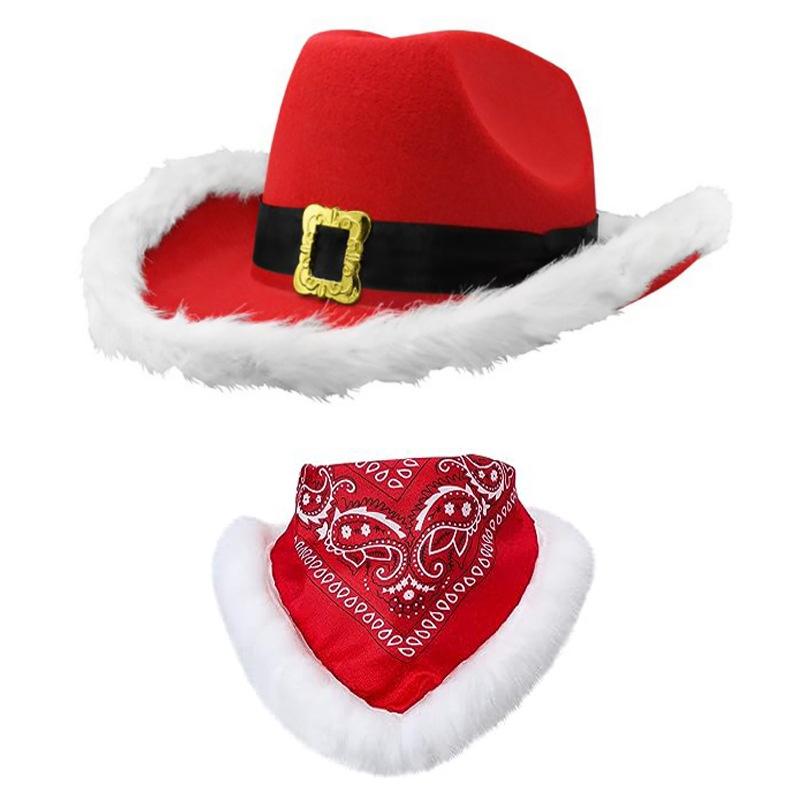 Fashion Santa Claus Party Christmas Luminous Cowboy Hat Western Red Felt Hats Wide Brim Cowgirl Hat Jazz Hat For Women Men