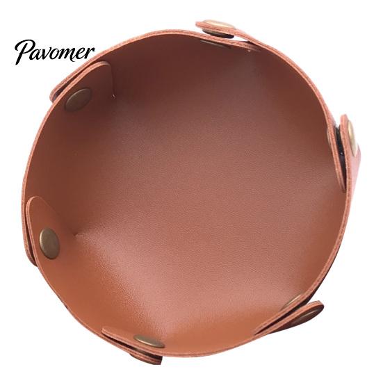 Dresser Top Organizer PU Leather Folding Storage Tray, Waterproof Portable Jewelry Dish, Luxury Nightstand Accessory Retro Rivet Desktop Tray