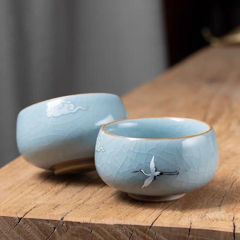 Ru Kiln Teacup Ceramic Ru-Porcelain Gracked Glaze Master Cup Individual Cup Single Cup Tea Bowl Kung Fu Tea Cup Gift Set Teacups
