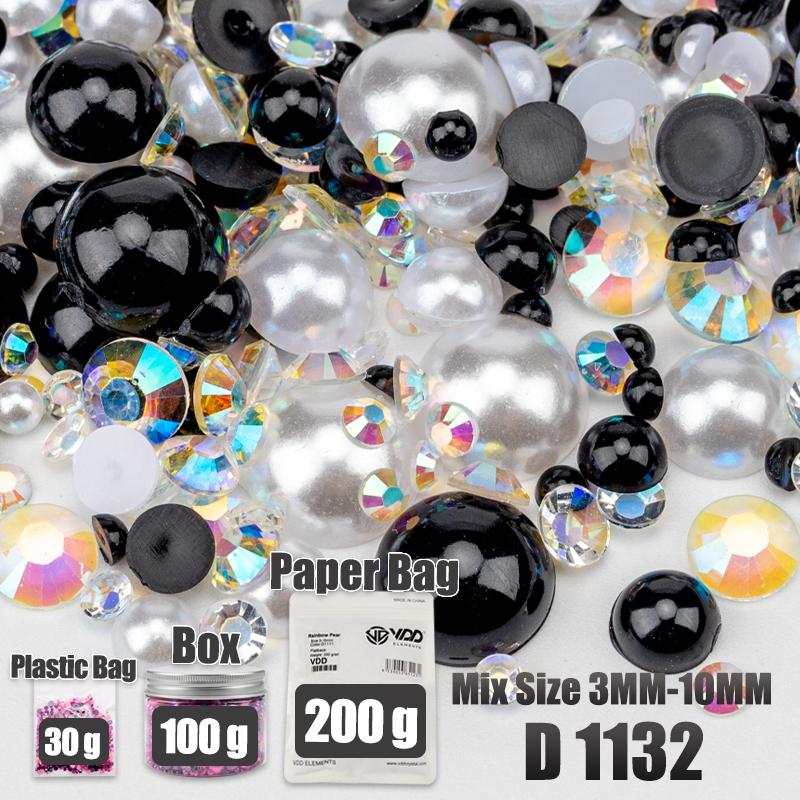 VDD 30/60/100/200g Mix Size ABS Half Round Pearls Flatback Beads Color Resin Rhinestone Crafts Nail Art DIY Decoration