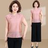 Mom's Chic Summer Chinese Style Two-Piece Short-Sleeve Top for Middle-Aged Women