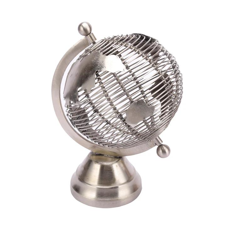 Solidarity Globes Silver Small – Modern Decorative Globe Sculpture for Home & Office Decor | 23 x 16 x 23 cm