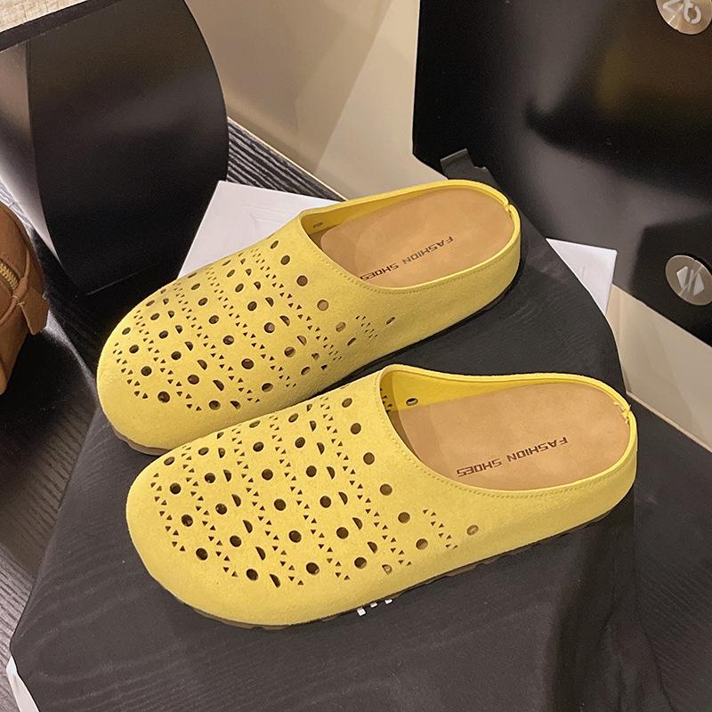 

Мори ретро шлепанцы на толстой подошве с закрытым носком для женской уличной обуви 2025 лето новая мода полые ленивые шлепанцы 40 жёлтый