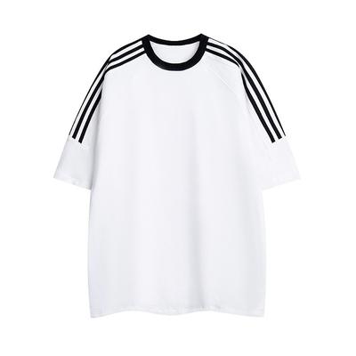 Ein gekämmtes reines Baumwoll-Retro-Streifen-Sport-Kurzarm-T-Shirt für Damen