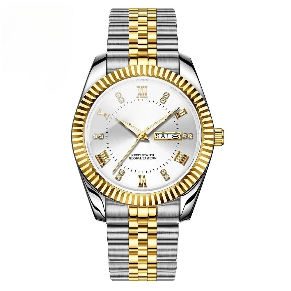 Armbanduhr für Herren Edelstahl Datum Quarz Uhr Wasserdicht Leuchtend Lässige Uhren