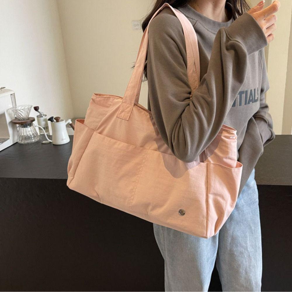 Solid Color Nylon Handbag Soft Material Commuting Handbag Large Capacity Shoulder Bag Shopping