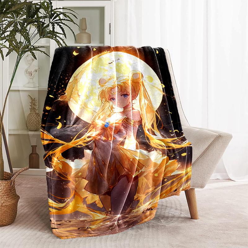 1pc Blanket Sailor Moon1 Print Design, Lightweight Blanket for Sofa, Bed- Soft &Warm, Gift for All Seasons Like Christmas, Halloween