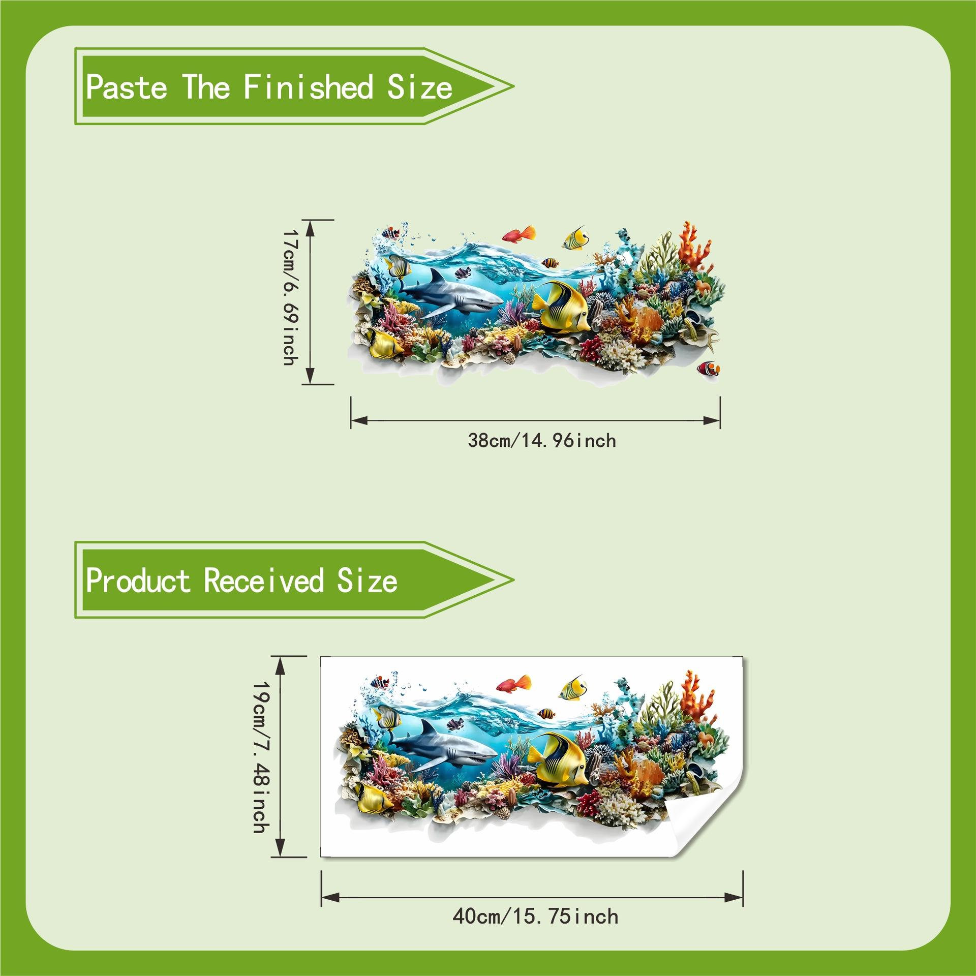 

Underwater World Shark And Tropical Fish Wall Sticker Waterproof Self Adhesive Bathroom Decor 19x40cm разноцветный
