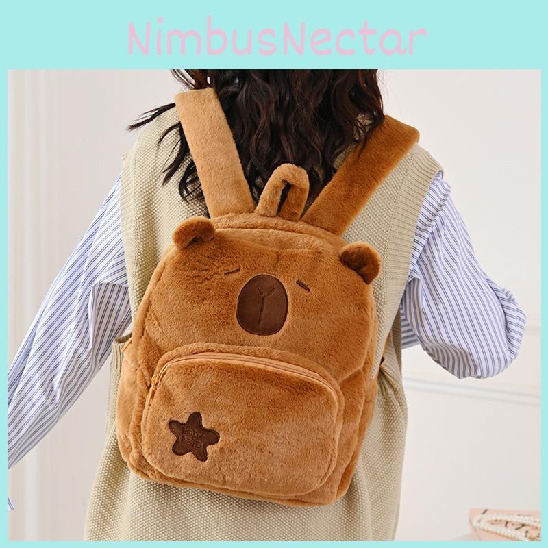 Capybara Teens Kids Plush Bags Animal Backpack Embroidered Details Lightweight