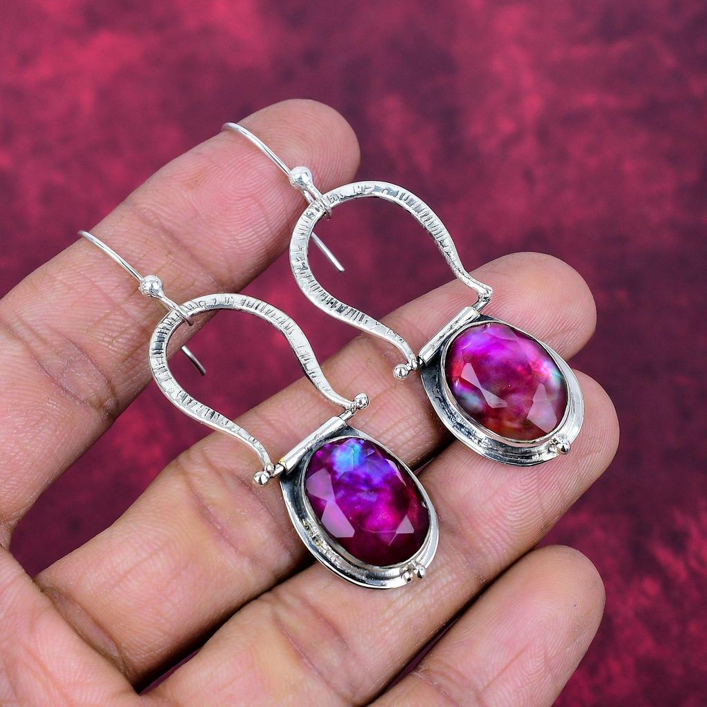 Ammolite Earring Gemstone Handmade Jewelry, 925 Solid Sterling Silver Earrings Gift For Wife Jewelry