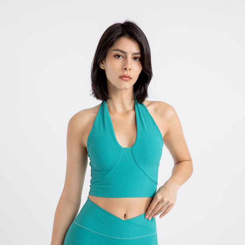 Shockproof Sports Bra Women High Support Workout Top Halter Neck Seamless Yoga Bra Breathable Wirefree Fitness Top Running Gym Activewear