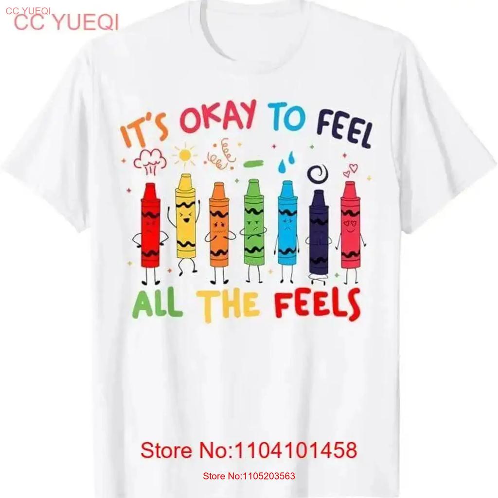 Its Okay to Feel All the Feels Mood Color Crayons Teacher T Shirt vintage Washed homme Versatile Breathable graphic Soft Casual