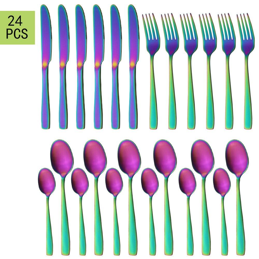 24ks Černé nádobí Nerezové příbory Večeře Nůž Lžíce Vidlička Dezertní lžičky Západní kouskové nádobí Sada kuchyňského nádobí