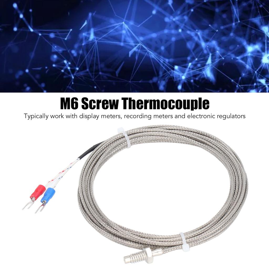 BERM K Type Screw Thermocouple Temperature Sensor Detector Gauge M6 Screw Thread 2 Wire Probe