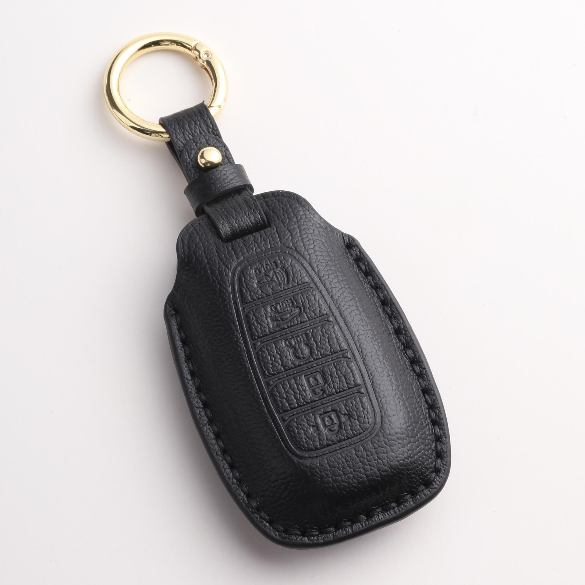 

Индивидуализированный чехол для ключа автомобиля подходит для современного чехла для ключа Fista, сумки для ключа автомобиля Kustu, из высококачественной натуральной кожи. чёрный