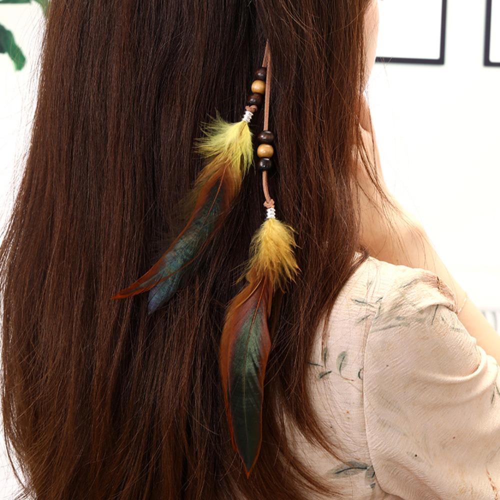 Vintage Headwear Feather Headdress Long Tassel Boho Style Hair Band Feather Headband  Girl
