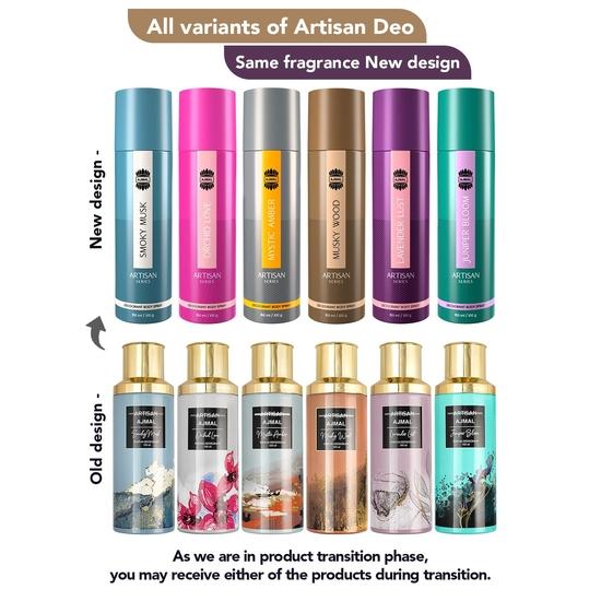 Ajmal Artisan -musky Wood & Mystic Amber & Smoky Musk Deodorant Perfume 150ml Longlasting Spray Gift for Men and Women Online Exclusive