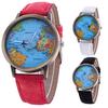 Women's World Map Dial Denim Fabric Strap Analog Quartz Students Wrist Watch