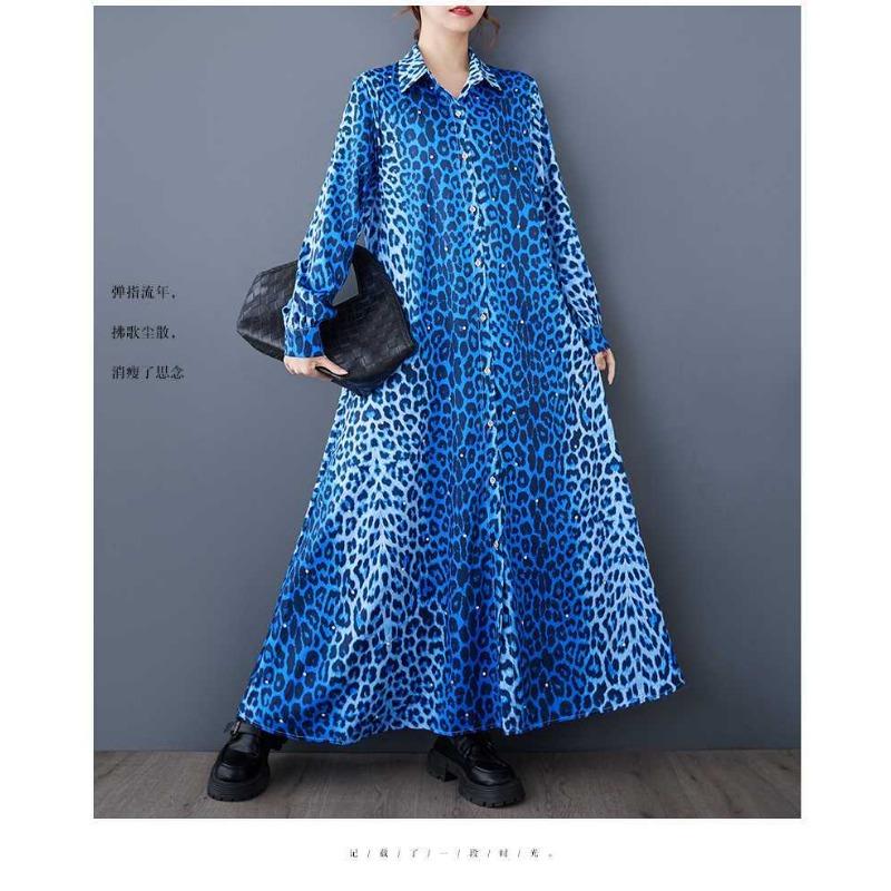 Loose Literary Big Size Fashion Leopard Print Mid-length Temperament Casual Dresses