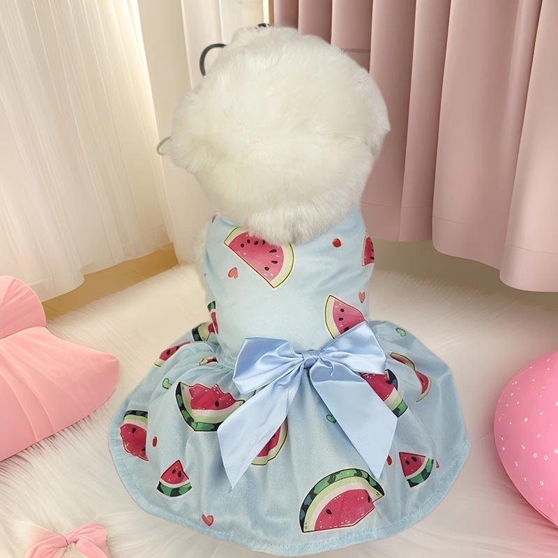 

Pet dog spring and summer clothes thin teddy cat spring and summer clothing thin skirt Valentine s day fruit summer new S суничний