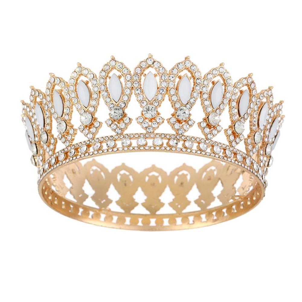 Round Princess Queen Tiara European Crystal Full Crown Metal Bridal Wedding Crowns  Birthday Party