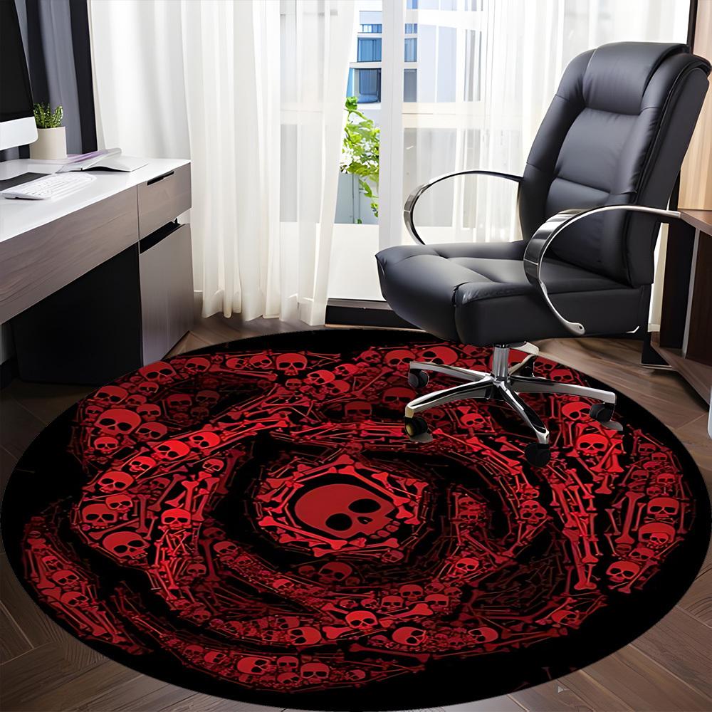 1pc Skull Pattern Carpet, Round Non Slip Durable Large Size Office Carpet, Suitable for Office