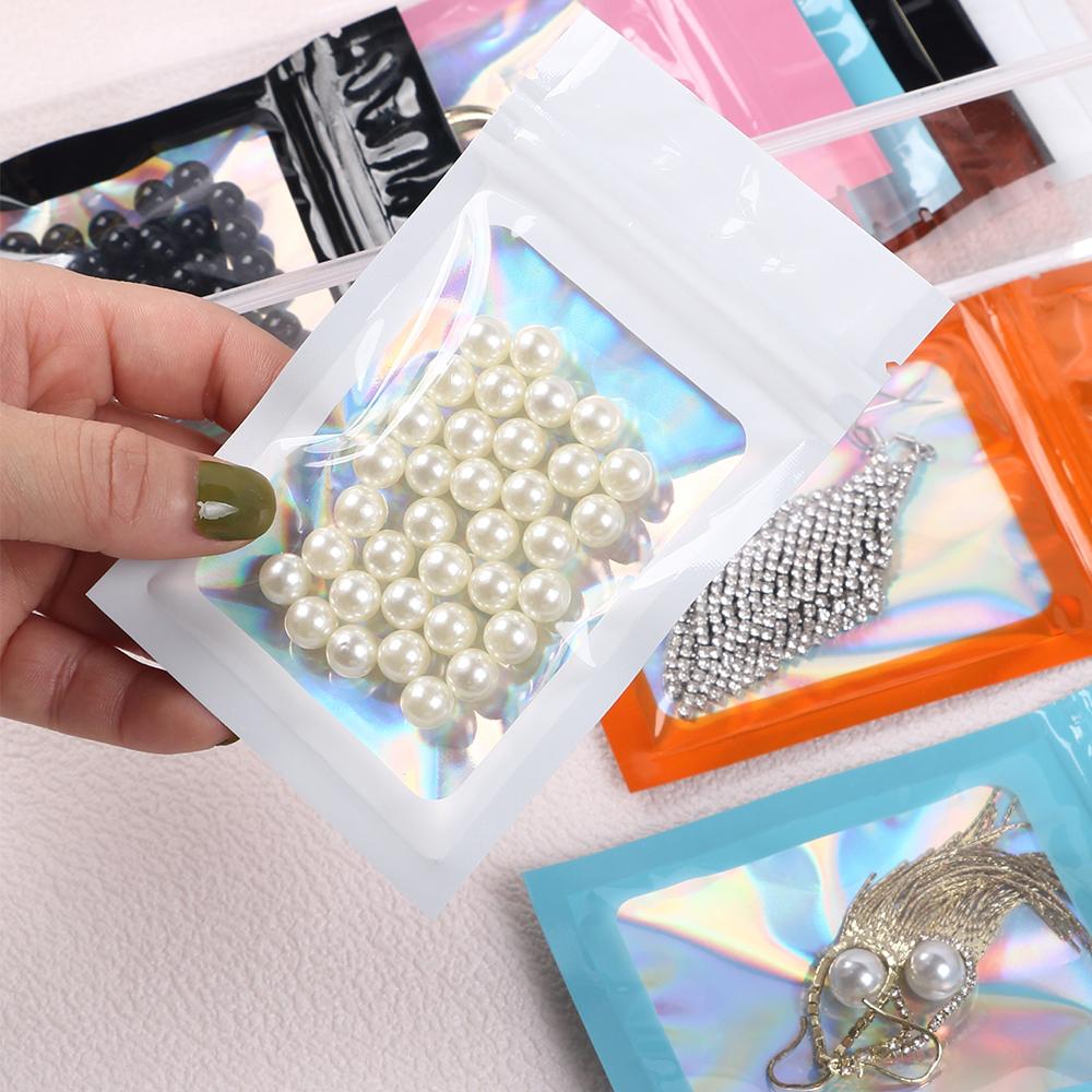 30 stuks Holografische Ziplock Zak Hersluitbaar Laser Plastic Afdichtbare Zakken Sieraden Voedsel Snoep Cadeau Kleine Bedrijfsverpakking