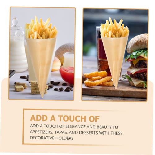 COLLBATH 100pcs Disposable Wooden Cones for Ice Cream, Dessert, Candy, Finger Food, Party Meal Serving