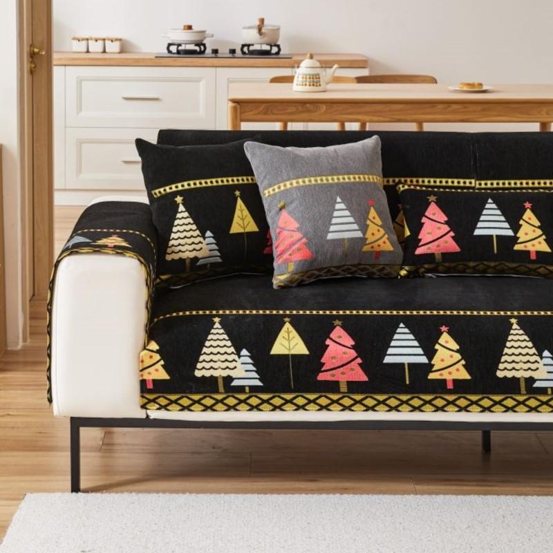 Winter Home Non-slip Christmas Tree Sofa Cushion Couch Sofa Covers Chenille Slipcover Funda Sofa Mats