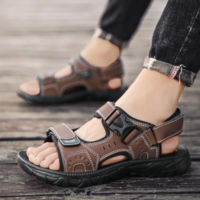 Sommer sandaler for menn PU-skinn Lett åpen tå flat herre fritidssko Outdoor walking sandaler for menn Strandsko str. 39-46
