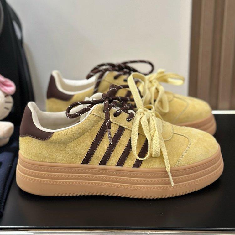Thick-soled Matte Leather Four-bar German Training Shoes Women's Shoes 2025 Spring New Pair of Shoelaces Breathable Casual Sports Board Shoes Women