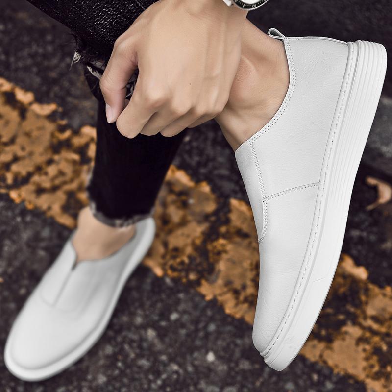 FashionHigh Quality Brand Men's Genuine Leather Shoes Simple Small White Shoes Soft Soles Comfortable  Loafers Men's Casual Shoes