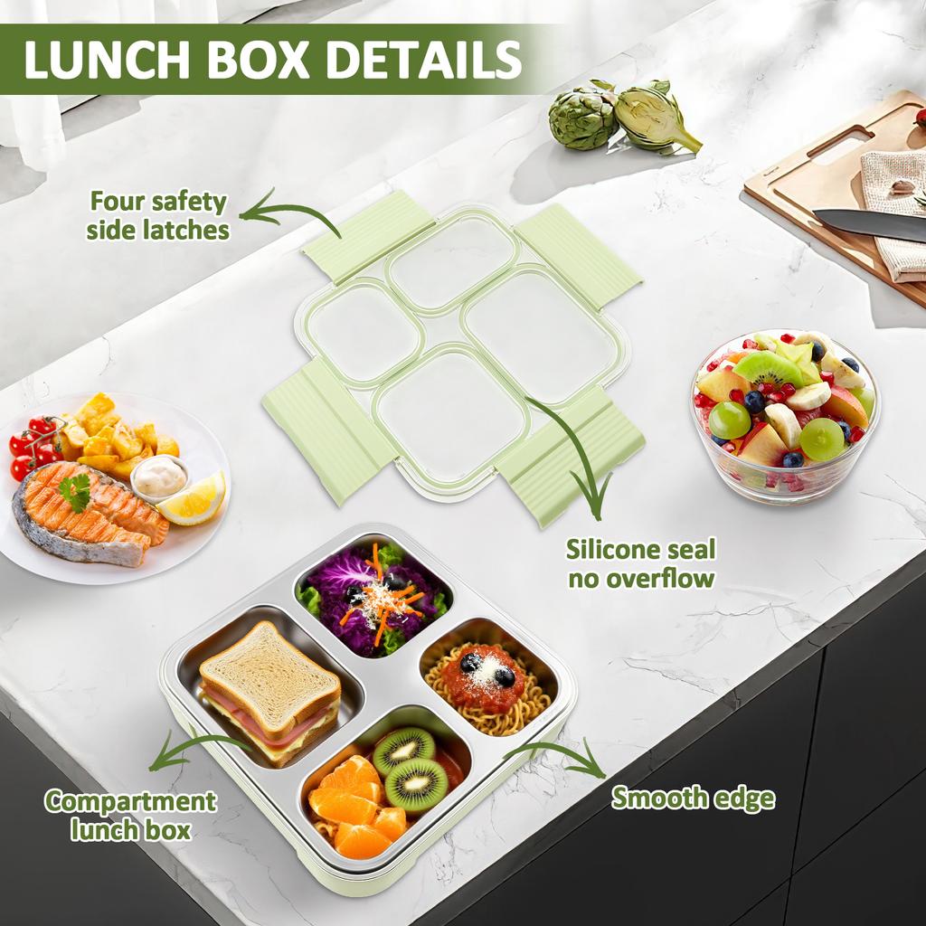 304 Stainless Steel Food Container with 3/4 Compartments Reusable Food Storage Container with Lid Lunch Boxes for School Office