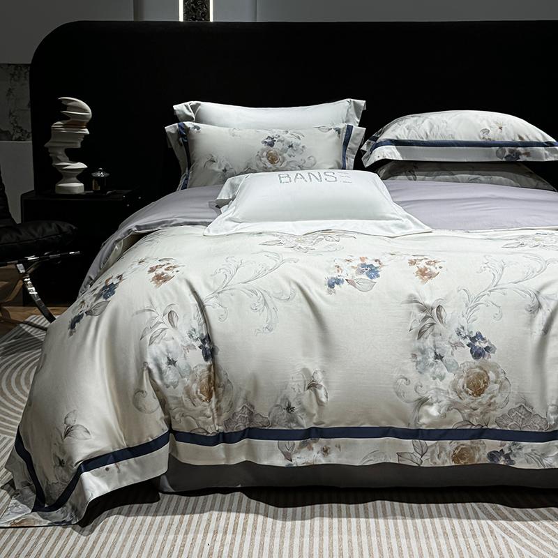 1000TC Egyptian Cotton Luxury Plants Flowers Digital Printing Bedding Set 1 Duvet Cover Set, 1 Fitted/Flat Sheet, 2 Pillowcases