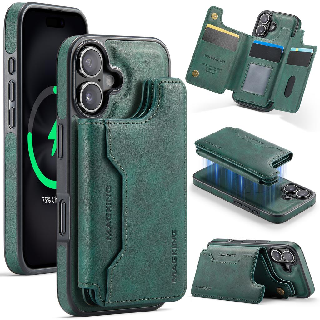 MAGKING K3 Series For iPhone 16 Case Compatible with MagSafe Wallet PC+TPU+PU Phone Cover