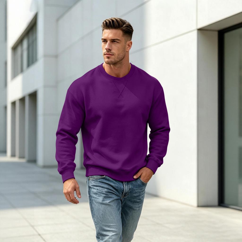 Men's Casual Drop Shoulder Sweatshirt Long Sleeve Crewneck Pullover for Sports and Daily Wear