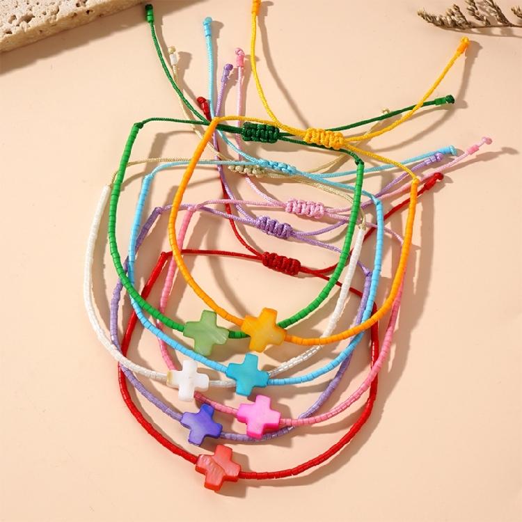 Handcraft Sturdy Beaded Crosses Bracelet With Alloy Charm Adjustable Designs for Trendy Women Bohemian Jewelry