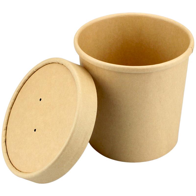Disposable Kraft Paper Soup Bowl with Lid - Thickened Round Takeaway Meal Box for Porridge and Lunch